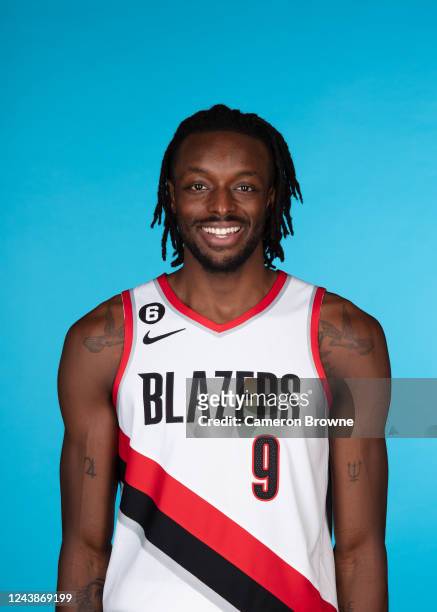 Jerami Grant of the Portland Trail Blazers poses for a head shot during NBA Media Day on October 7, 2022 at the MODA Center in Portland, Oregon. NOTE...