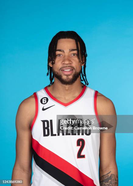 Trendon Watford of the Portland Trail Blazers poses for a head shot during NBA Media Day on October 7, 2022 at the MODA Center in Portland, Oregon....