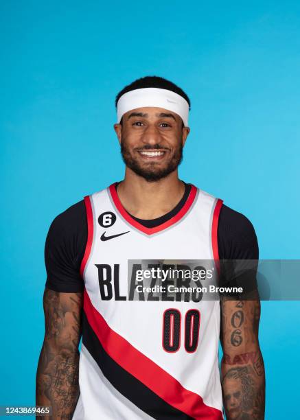 Gary Payton II of the Portland Trail Blazers poses for a head shot during NBA Media Day on October 7, 2022 at the MODA Center in Portland, Oregon....