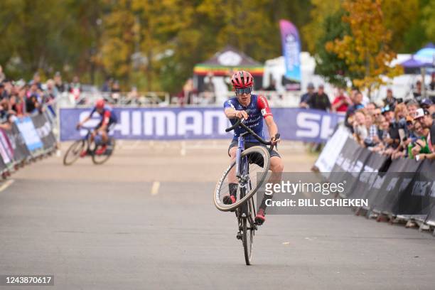 Thibau Nys competes in the Waterloo UCI Cyclocross World Cup cycling race held in Waterloo, Wisconsin on Oct. 9, 2022.