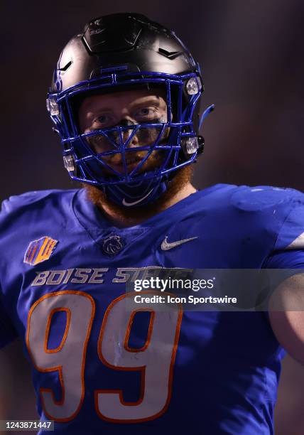 Boise State Broncos defensive tackle Scott Matlock looks on during a regular season NCAA football game between the Fresno State Bulldogs and the...