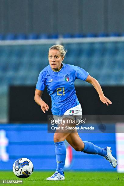 Valentina Cernoia of Italy is seen in action during the Womens International Friendly match between Italy and Brazil at Stadio Luigi Ferraris on...