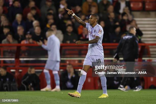 Ashley Young of Aston Villa celebrates after scoring a goal to make it 1-1 during the Premier League match between Nottingham Forest and Aston Villa...