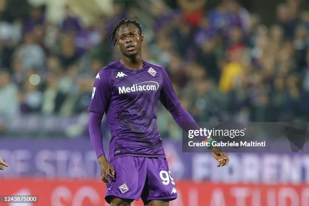 Christian Michael Kouakou Kouamé of ACF Fiorentina reacts during the Serie A match between ACF Fiorentina and SS Lazio at Stadio Artemio Franchi on...