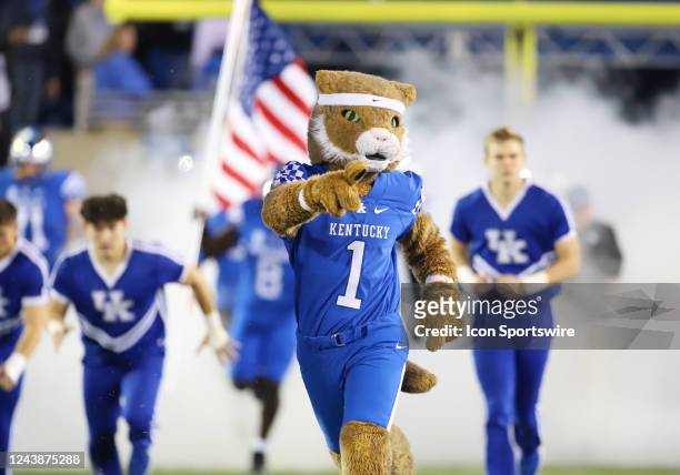 The Kentucky Wildcats mascot before a game between the South Carolina Gamecocks and the Kentucky Wildcats on October 8 at Kroger Field in Lexington,...