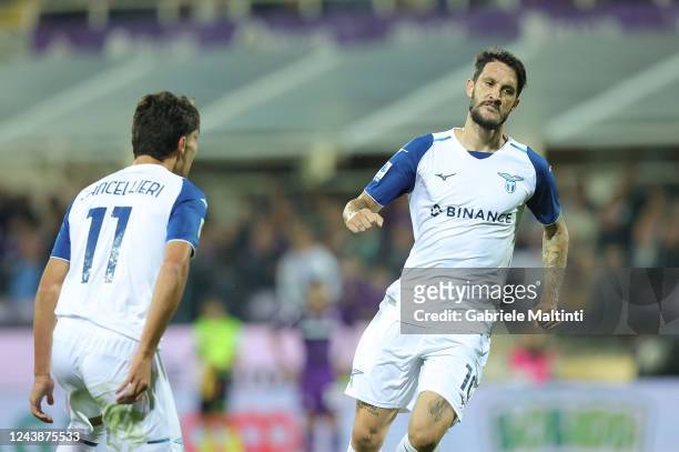 Luis Alberto Romero Alconchel of SS Lazio celebrates after scoring a goal during the Serie A match between ACF Fiorentina and SS Lazio at Stadio...