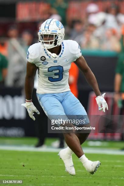 North Carolina Tar Heels defensive back Storm Duck runs to cover a receiver during the game between the North Carolina Tar Heels and the Miami...