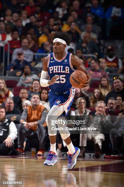 Danuel House Jr. #25 of the Philadelphia 76ers handles the ball during the game against the Cleveland Cavaliers on October 10, 2022 at Rocket...