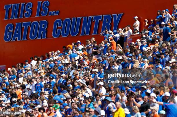 General view of fans in the stands during the game between the Missouri Tigers and the Florida Gators on October 8, 2022 at Ben Hill Griffin Stadium...