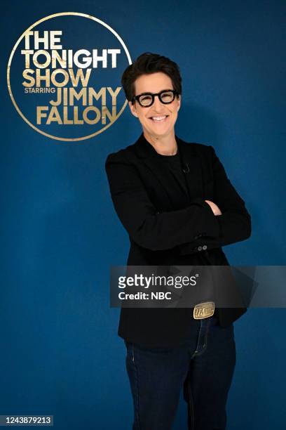 Episode 1727 -- Pictured: Broadcast Journalist Rachel Maddow poses backstage on Monday, October 10, 2022 --