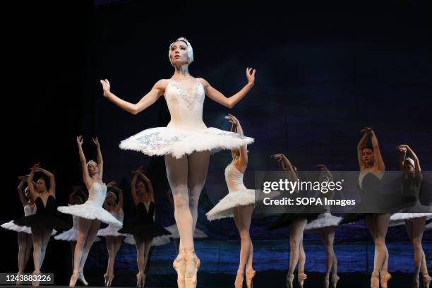 Dancer Elena Germanovich seen during the performance of `Swan Lake´ by the Kyiv ballet at the Lope de Vaga theater in Madrid.