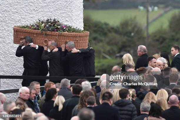 Mourners gather to attend the funeral of Jessica Gallagher, aged 24 at St. Michael’s Church Cresslough, on October 11, 2022 in Donegal, Ireland. Ten...