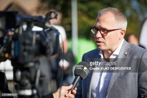 Flemish Minister of Finance, Budget and Housing Matthias Diependaele talks to the press after the start of the Aster project, aiming to put 395.000...