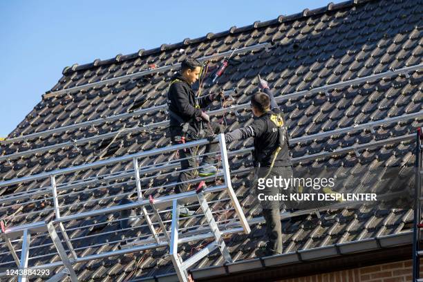 Illustration picture shows the start of the Aster project, aiming to put 395.000 solar panels on social housing, Tuesday 11 October 2022 in...