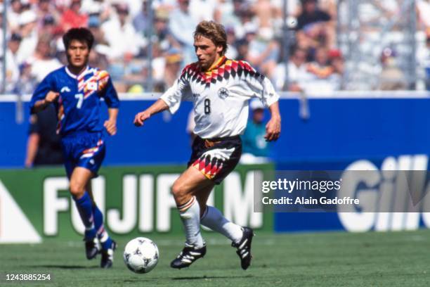 Shin Hong-gi of South Korea and Thomas Hassler of Germany during the FIFA World Cup match between Germany and South Korea, at Cotton Bowl, Dallas,...