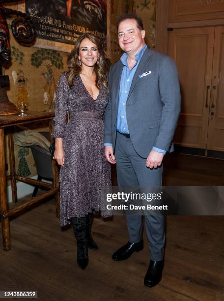 In this image released on October 11th, Elizabeth Hurley and Brendan Fraser attend a special screening of "The Whale", at The Ham Yard Hotel in...