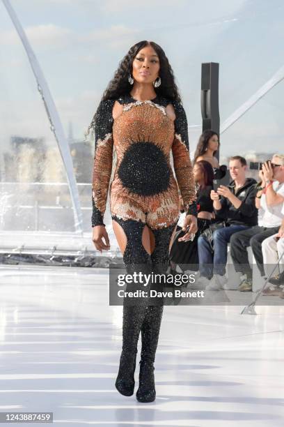 Naomi Campbell walks the runway at the Alexander McQueen SS23 Womenswear show at the Old Royal Naval College on October 11, 2022 in Greenwich,...