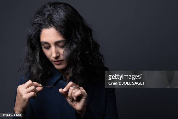 Iranian actress Golshifteh Farahani poses during a photo session in Paris on October 11, 2022.