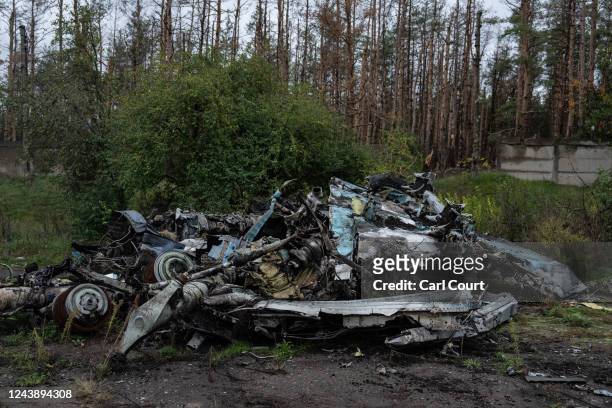 The remains of a Russian Sukhoi Su-34 supersonic fighter bomber that was downed during fighting to recapture the strategic eastern town of Lyman are...
