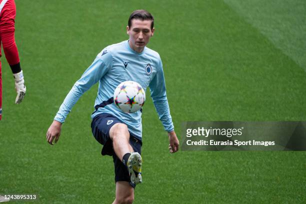 Hans Vanaken of Club Brugge controls the ball during the Training Session ahead of their UEFA Champions League group B match against Atletico Madrid...