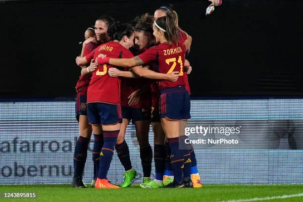 Esther Gonzalez of Spain and Real Madrid CF celebrates after scoring her sides first goal during the Women's International Friendly match between...