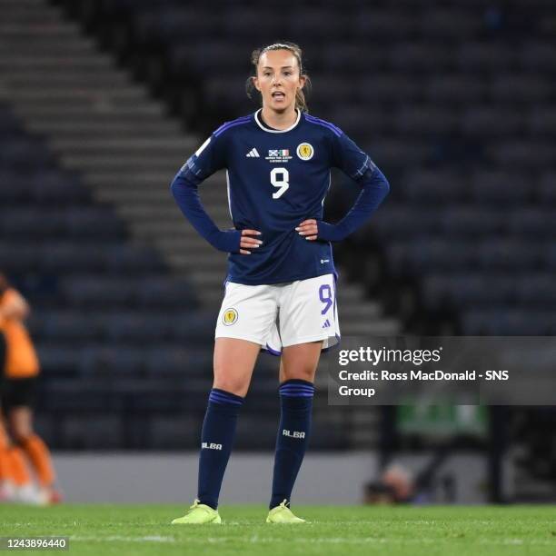 Scotland's Caroline Weir looks dejected during a FIFA Women's World Cup playoff match between Scotland and Ireland at Hampden Park, on October 11 in...