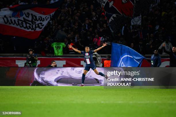 Paris Saint-Germain's French forward Kylian Mbappe reacts after his goal ruled out for offside during the UEFA Champions League group H football...