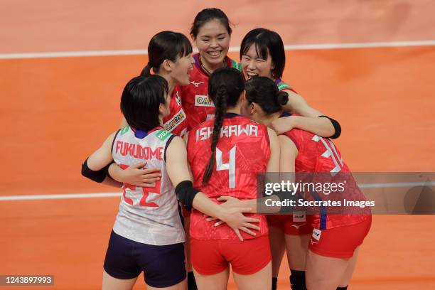 Satomi Fukudome of Japan, Haruyo Shimamura of Japan, Kotona Hayashi of Japan, Nanami Seki of Japan, Mayu Ishikawa of Japan during the match between...