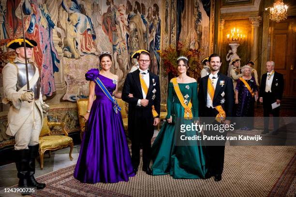 Crown Princess Victoria of Sweden, Prince Daniel of Sweden, Princess Sofia of Sweden and Prince Carl Philip of Sweden during the state banquet at the...