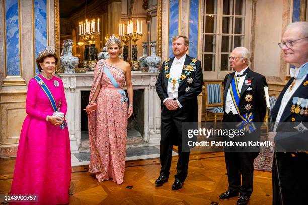 Queen Silvia of Sweden, Queen Maxima of The Netherlands, King Willem-Alexander of The Netherlands and King Carl Gustaf XVI of Sweden during the state...