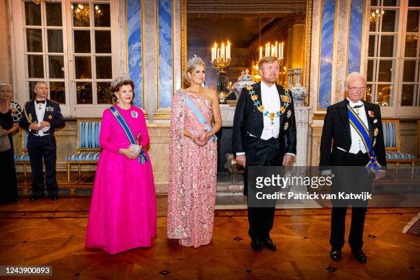 Queen Silvia of Sweden, Queen Maxima of The Netherlands, King Willem-Alexander of The Netherlands and King Carl Gustaf XVI of Sweden during the state...