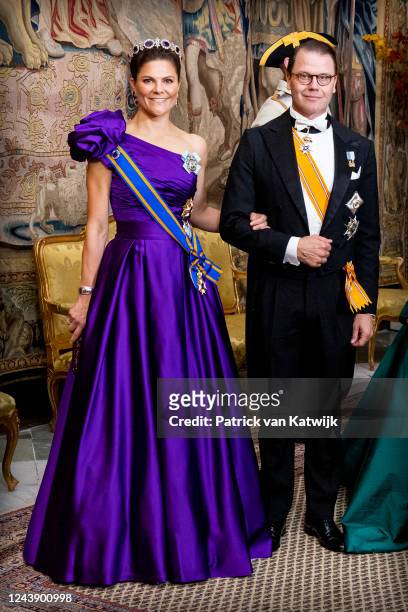 Crown Princess Victoria of Sweden and Prince Daniel of Sweden during the state banquet at the first day of the Dutch State visit to Sweden on October...