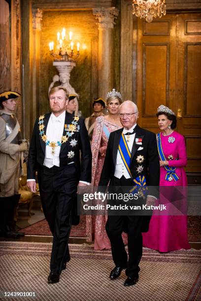 King Willem-Alexander of The Netherlands, King Carl Gustaf XVI of Sweden, Queen Maxima of The Netherlands and Queen Silvia of Sweden during the state...