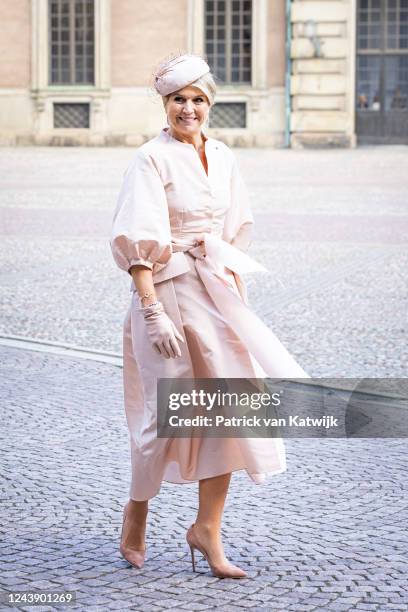 Queen Maxima of the Netherlands during the official welcome ceremony on the first day of the Dutch State visit to Sweden on October 11, 2022 in...