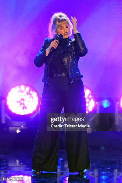 Maite Kelly on stage during the recording of German Swiss TV show "Die Beatrice Egli Show" at Studio Berlin on October 11, 2022 in Berlin, Germany.