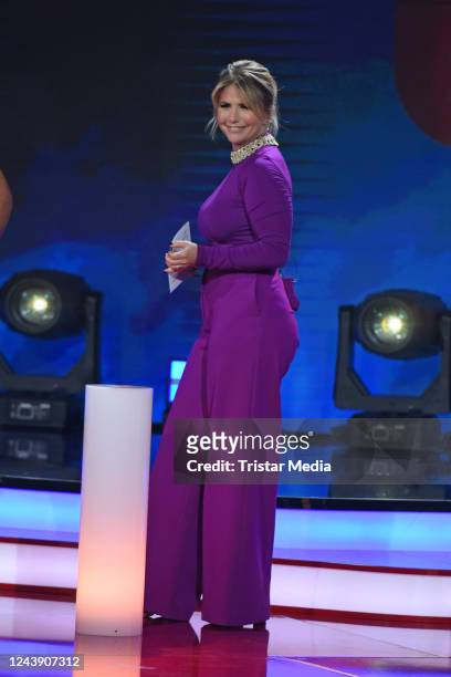 Beatrice Egli on stage during the recording of German Swiss TV show "Die Beatrice Egli Show" at Studio Berlin on October 11, 2022 in Berlin, Germany.