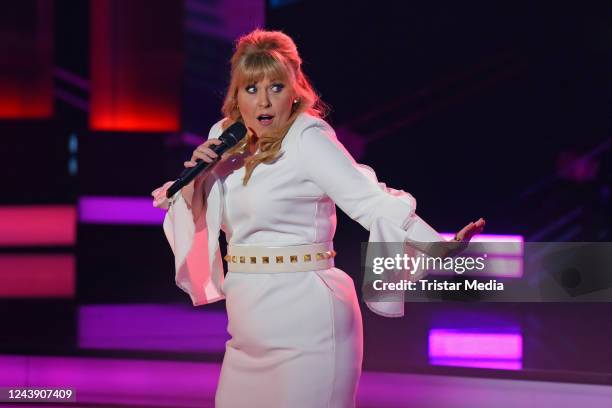 Maite Kelly on stage during the recording of German Swiss TV show "Die Beatrice Egli Show" at Studio Berlin on October 11, 2022 in Berlin, Germany.