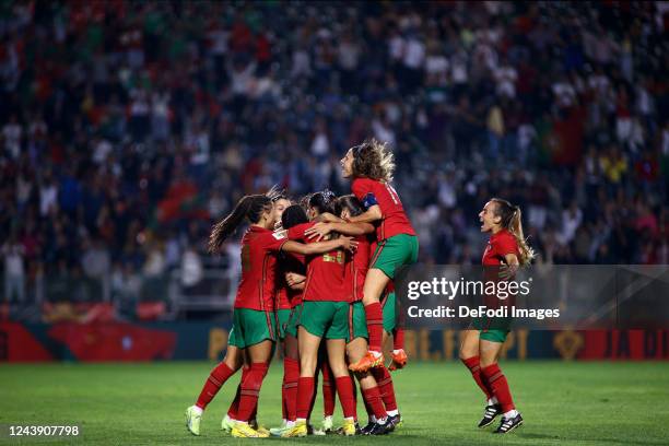 Diana Silva of Portugal celebrates after scoring her team's second goal during the 2023 FIFA Women's World Cup play-off round 1 match between...