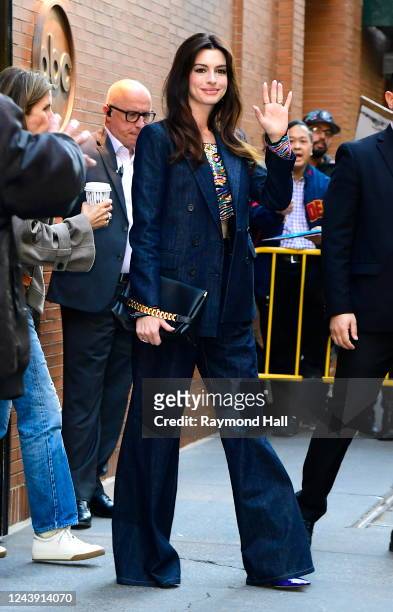 Actress Anne Hathaway is seen outside "The View" on October 12, 2022 in New York City.