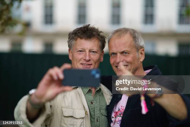 Benedict Allen , explorer, and Erling Kagge, polar explorer and author of books on the philosophy of exploration, pose for a selfie before their...