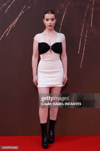 Actress Hannah Onslow poses on the red carpet on arrival to attend the American Express Gala European Premiere of "Empire of light", during the 2022...
