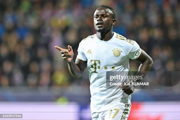 Bayern Munich's Senegalese forward Sadio Mane celebrates scoring the opening goal during the UEFA Champions League Group C football match between FC...