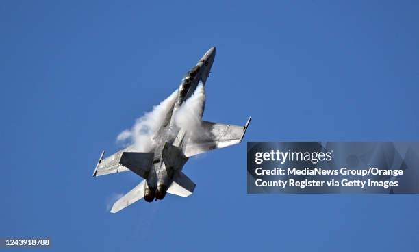 Huntington Beach, CA A U.S. Navy F/A-18 Super Hornet during the Pacific Airshow in Huntington Beach, CA, on Friday, September 30, 2022.