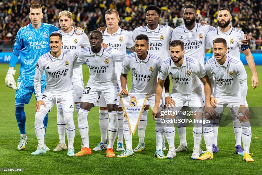 Team of Real Madrid pose for a group photo during the UEFA...