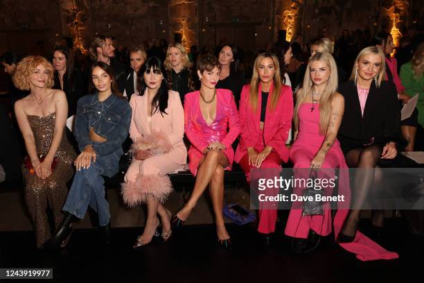 Portia Freeman, Hana Cross, Daisy Lowe, Camilla Rutherford, Laura Pradelska, Lottie Moss and Victoria Brown attend the Nadine Merabi Fashion Week...