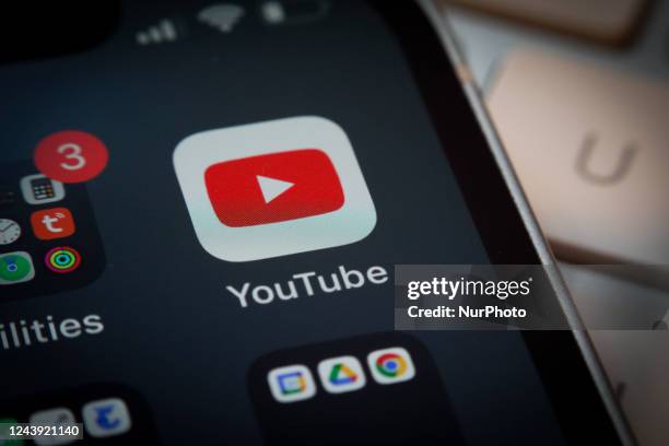 The YouTube app is seen on an iPhone mobile device in this illustration photo in Warsaw, Poland on 12 October, 2022.