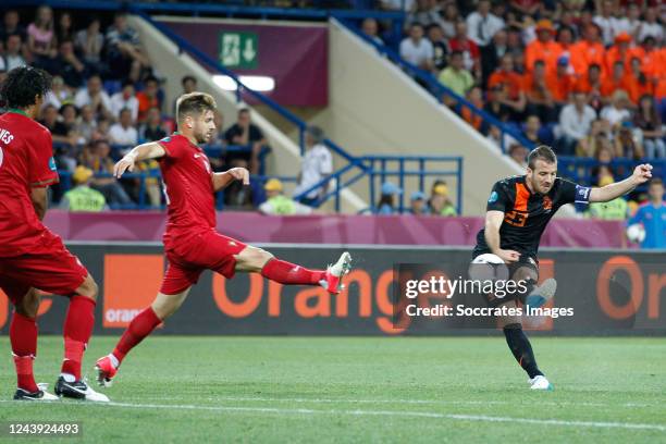 Rafael van der Vaart of Holland scores the first goal to make it 0-1 during the EURO match between Portugal v Holland on June 17, 2012