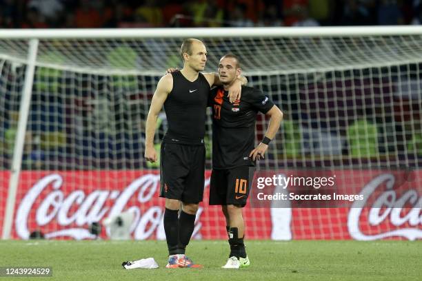 Wesley Sneijder of Holland, Arjen Robben of Holland disappointed during the EURO match between Portugal v Holland on June 17, 2012