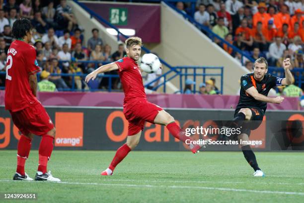 Rafael van der Vaart of Holland scores the first goal to make it 0-1 during the EURO match between Portugal v Holland on June 17, 2012