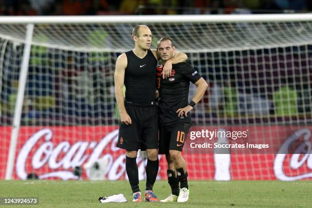 Wesley Sneijder of Holland, Arjen Robben of Holland disappointed during the EURO match between Portugal v Holland on June 17, 2012